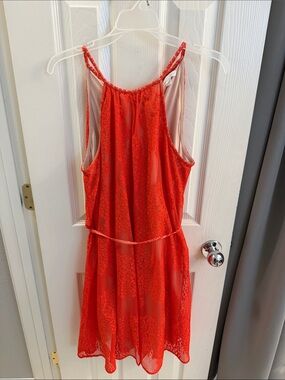 New York & Company Bright Red Lace Halter Mini Dress